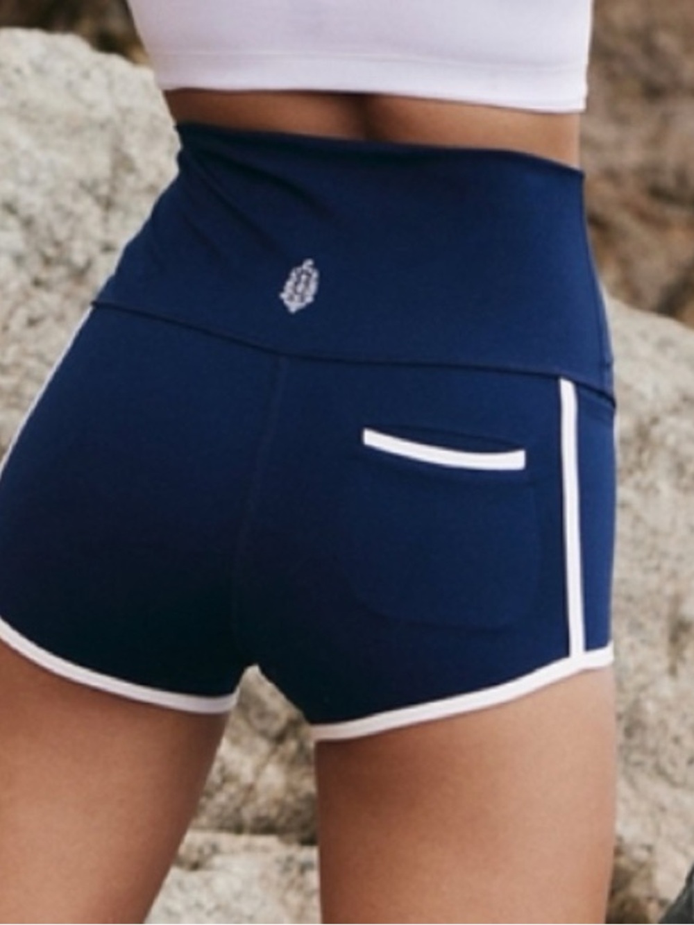 Free People Movement High-Waist Navy Women's Athletic Shorts with White Trim